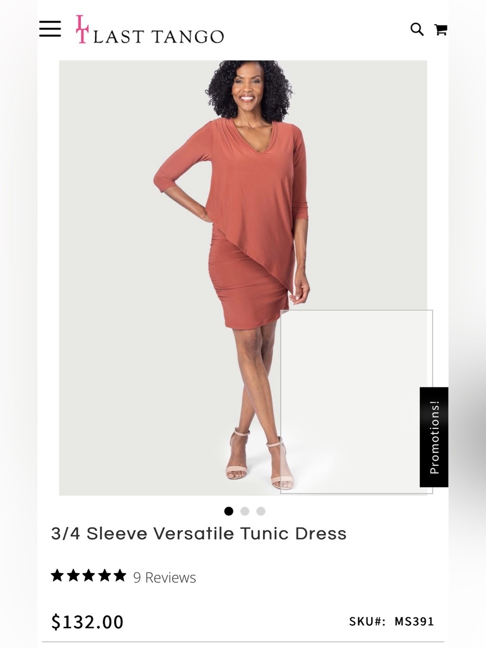 Last Tango 3/4 Sleeve Versatile Tunic Dress — Color: Rust Size: Small (NWT)